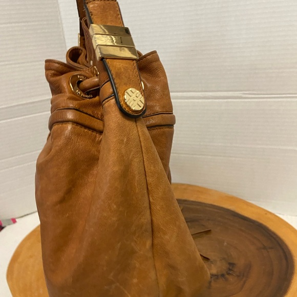 Joelle Hawkens Soft Smooth Caramel Color Leather Drawstring Bucket Bag - Picture 16 of 16